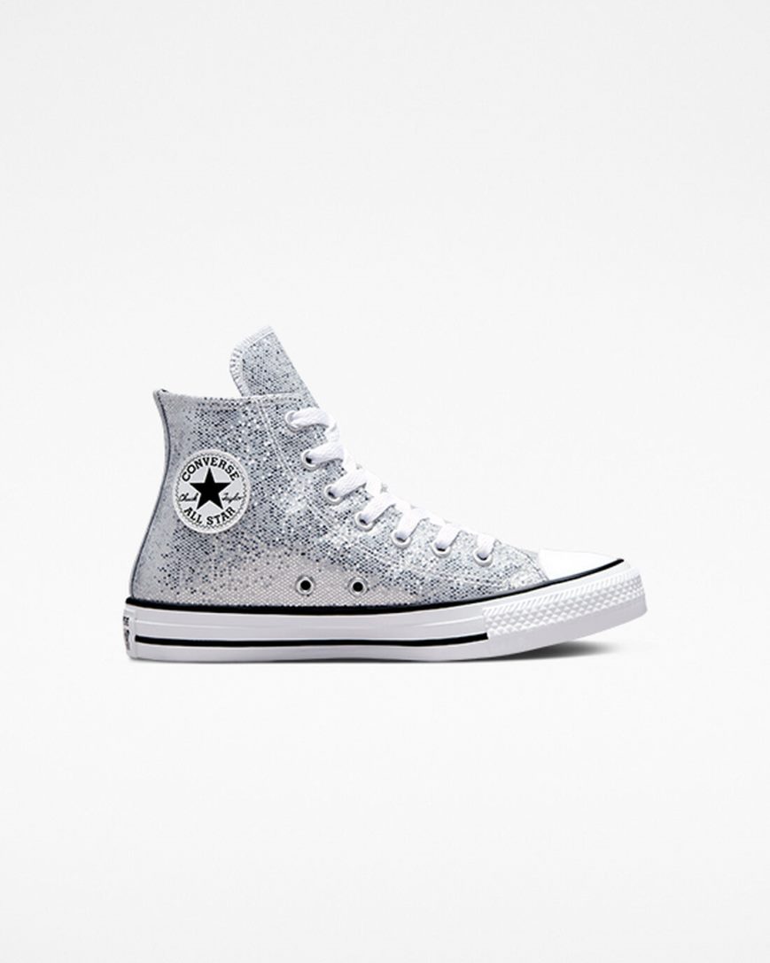 Girls\' Converse Chuck Taylor All Star Glitter High Top Shoes Silver / Grey / Black | AU 85046T